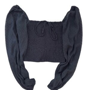 Smocked Black Puff-Sleeve Crop Top